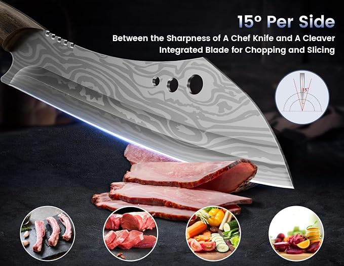 SYOKAMI Butcher Knife Set, 3 PCS Kitchen Knives Set for Cutting, Meat Cleaver Chef Knife Set, Japanese Style High Carbon Steel Knives Set, Chopping & Slicing & Boning for Home and BBQ, Ideal for Gift