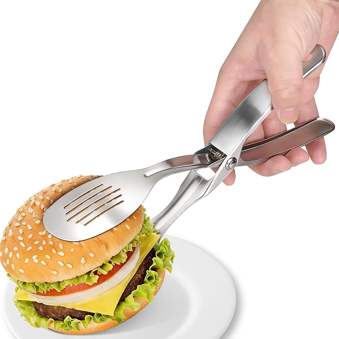 10.8 Inch 304 Stainless Steel Cooking Tongs, Metal Kitchen Tongs with Oil Drain Holes & Spring Rebound, Anti-Slip Handle for Grilling BBQ Salad Serving