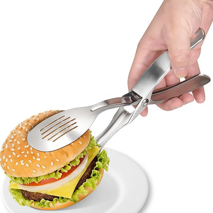 10.8 Inch 304 Stainless Steel Cooking Tongs, Metal Kitchen Tongs with Oil Drain Holes & Spring Rebound, Anti-Slip Handle for Grilling BBQ Salad Serving