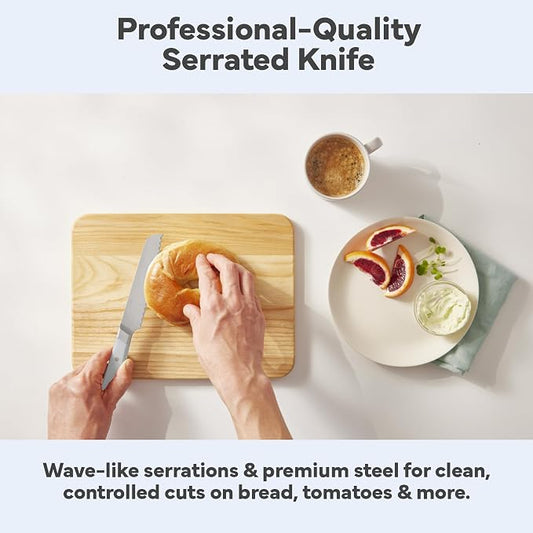 Misen Serrated Bread Knife - High-Carbon Japanese AUS8 Steel - Perfect for Soft Foods, Bread, Pastries, and Fruits - Verstatile Slicer, Razor-Sharp Edge, Durable Blade, Ergonomic Handle - 5", White