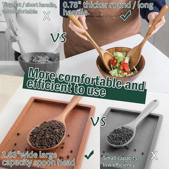 Wooden Spoons for Cooking, Wood Spoon Set of 2, Kitchen Serving Ladle Scoop Utensil, Heat Resistant Nonstick Cookware Server Spoon,Stirring Food, Mixing Salad, Easy to use