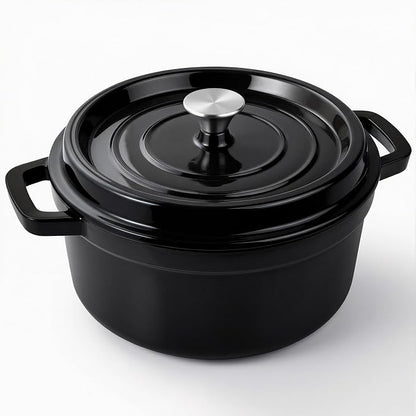 Miereirl 6.5 Quart Enameled Dutch Oven Pot with Lid, Cast Iron Dutch Oven with Dual Handles for Bread Baking, Cooking, Non-stick Enamel Coated Cookware (Black)