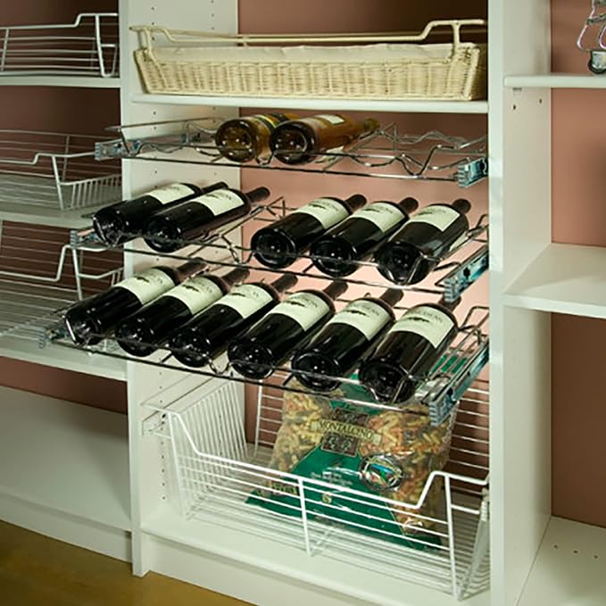 Rev-A-Shelf Chrome 30" Deluxe Wire Pullout Wine Bottle Rack for 14" Deep Pantry