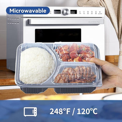 3-Compartment To Go Containers - Shrink-Wrapped No Pre-Wash 38oz | 40 Pack Ready to Use Leak-Resistant | BPA Free Shatterproof Flexible PP | Microwave Safe, Bulk Catering & Leftover Storage