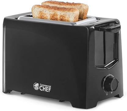 Commercial Chef 2-Slice Toaster, Extra Wide Slots, Kitchen Appliance Toaster with Variable 6 Setting Shade Control, Cool Touch Housing, 700 Watts, CCT2201B, Black