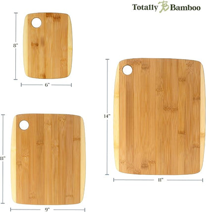 Totally Bamboo 3-Piece Two-Tone Bamboo Cutting Board Set – Reversible Kitchen Boards for Chopping & Serving Cheese, Meat, Vegetables & More