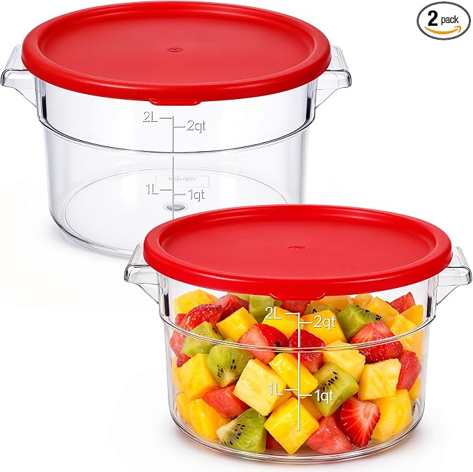 2 Pcs 2 Qt Round Food Storage Container with Lid, Dough Proofing Bucket, Clear Translucent Containers with Scale, Freezer & Dishwasher Safe, Dough Proofing Container for Pizza Bread Kitchen