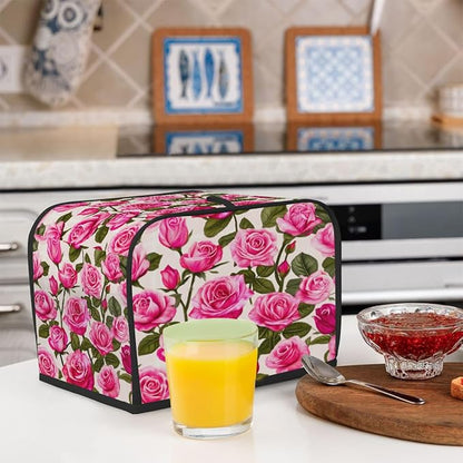 Rose Pink Toaster Cover 2 Slice Wide Slot Washable Toaster Covers | Retro Art Dust and Fingerprint Protection Bread Maker Covers for Kitchen Accessories Decor Bakeware Women Gift