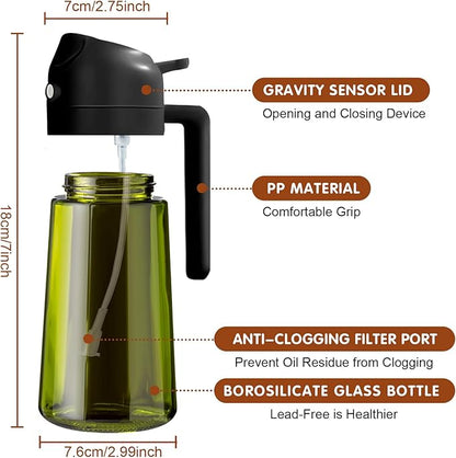 YARRAMATE 16oz/470ml 2PCS Light Blockage Dark Oil Sprayer for Cooking, 2 in 1 Olive Oil Dispenser Bottle for Kitchen, Green Glass Oil Bottle, Food-Grade Oil Mister for Air Fryer, BBQ (Black & White)