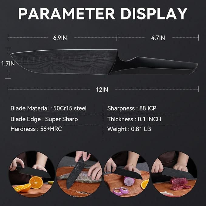 Chef Knife 7 Inch Sharp Santoku Knife High Carbon Stainless Steel, Kitchen Gadgets with High-End Gift Box, Christmas Gifts for Men and Women, Parents