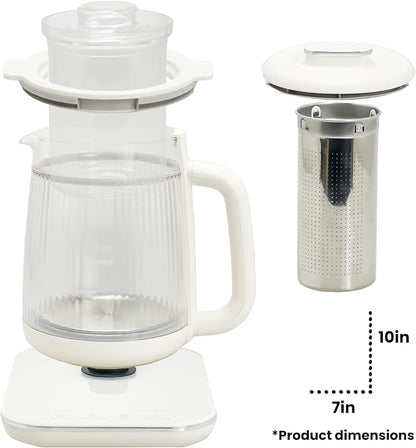 Double-Layer Electric Kettle1.5L with Stew Pot,Glass Health Pot, 9-in-1 Glass Tea Maker, Programmable Touch Panel, Stainless Steel Base for Soup, Porridge, Herbal Tea