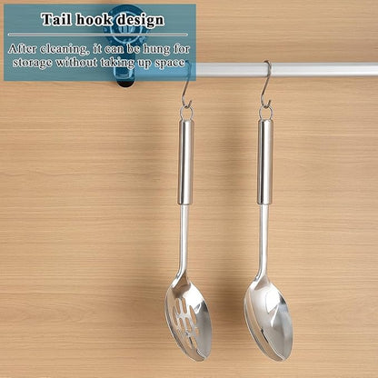 Cooking Spoons Set, ReaNea Stainless Steel Kitchen Solid Slotted Spoon, Cooking Utensils Set, Mixing, Serving, Stiring Large Spoons, Gifts for Home, Restaurant