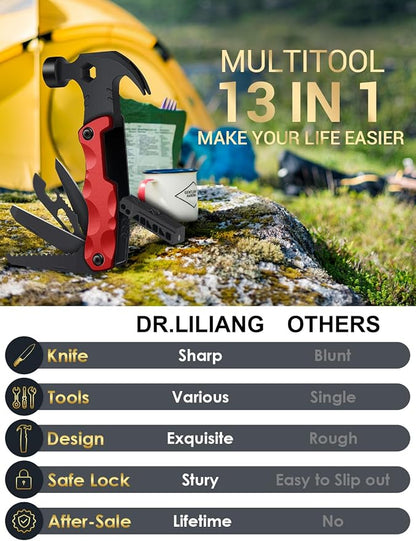 Stocking Stuffers for Men Dad Gifts, Multitool Camping Accessories 13-in-1 Survival Multi Tools Hammer, Christmas Cool Gadgets for Adults Him Boyfriend Husband Grandpa Women Birthday Valentines