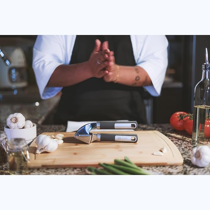 Anthill Premium – Heavy Duty Garlic Press - Stainless Steel – Rust proof – Dishwasher Safe – Garlic Mincer tool – Easy-Clean with Soft Grip Handle – Strong and Durable – Press Garlic with ease (Grey)