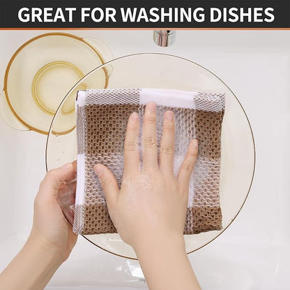 Homaxy 100% Cotton Waffle Weave Check Plaid Dish Cloths, 12 x 12 Inches, Super Soft and Absorbent Dish Towels Quick Drying Dish Rags, 8-Pack, White & Khaki