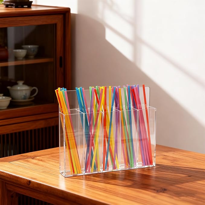 Acrylic Straw Holder for Cabinet Door, Magnetic Cabinet Door Straw Door with Removable Partitions Clear Reusable Straw Organizer Storage for Fridge Cabinet Kitchen Bar