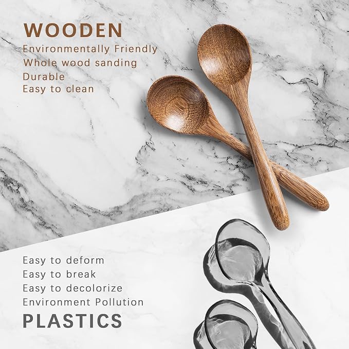 2 PCS Wooden Spoons for Honey, 6.7 inch Small Wooden Spoons - Terrific for Tea, Coffee & Soup, Little Padauk Wood Serving Table Spoon Set, Bulk Bamboo Teaspoon for Eating with Unique Design