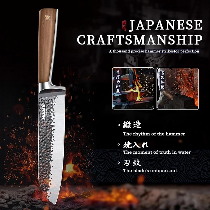 Huusk Santoku Knife 7 Inch Japanese Kitchen Knife Hand Forged Chopping Knives Razor Sharp Chef Knife for Vegetables Meat Home Cooking with Premium Present Box for Dad Mom
