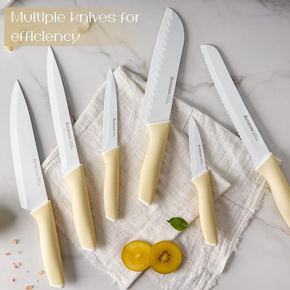 Astercook Kitchen Knife Set with Block and Sharpener 15 Piece Knives Set German High Carbon Stainless Steel Knives Sharp Blade Dishwasher Safe Deba Knives with Ergonomic Handle