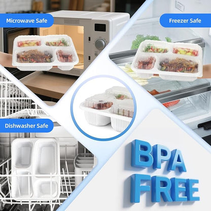 YANGRUI Meal Prep Containers 40 Pack 34 oz - Shrink-Wrapped No Pre-Wash | BPA Free Shatterproof PP | 4 Compartment Leak-Resistant Bento Box | Microwave Safe To-Go Food Storage for Leftovers & Parties