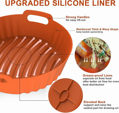 Seropy Silicone Air Fryer Liners Reusable Airfryer Liners 2 Pack 3-5 QT Silicone Pot 7.7 Inch, AirFryer Basket Round Mat Oven Baking Tray Replace Parchment Paper for Air Fryer