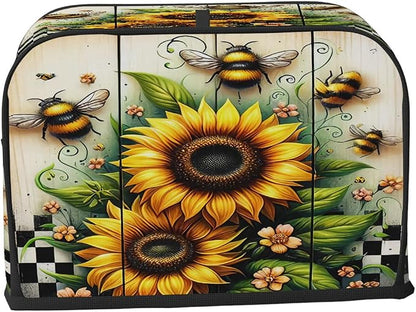 4 Slice Sunflower Wood Bee Toaster Cover Waterproof Dust Fingerprint Bread Machine Cover Washable Kitchen Appliance Protector For Home Kitchen Bakeware Table Decor Women Gifts