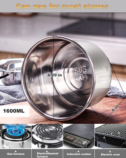 Double Boiler Pot Set, Stainless Steel Melting Pot with Silicone Spatula for Melting Chocolate, Soap, Wax, Candle Making (600ml and 1600ml,Green)