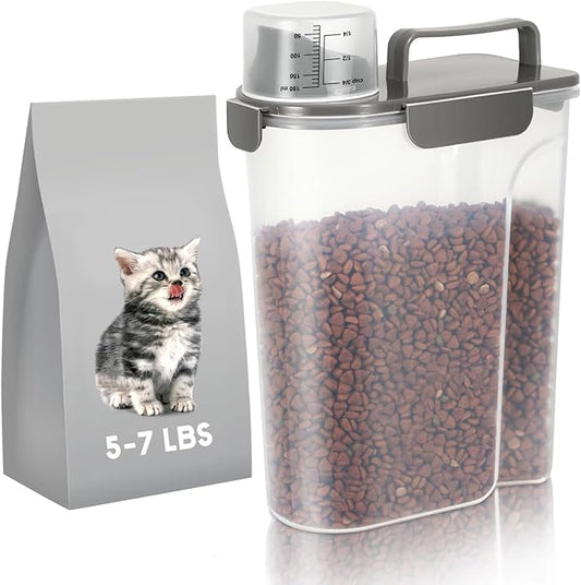 LEAWALK 5-7Lbs Cat Dog Pet Food Storage Container with Large Nozzle Design/4 Safety Buckles/Double-Layer Sealing Strips/Handle/Measuring Cup is Easy to Clean and Does -Khaki