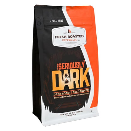 Fresh Roasted Coffee, Seriously Dark Artisan Blend Whole Bean Coffee, Dark Roast, Kosher, 12 oz