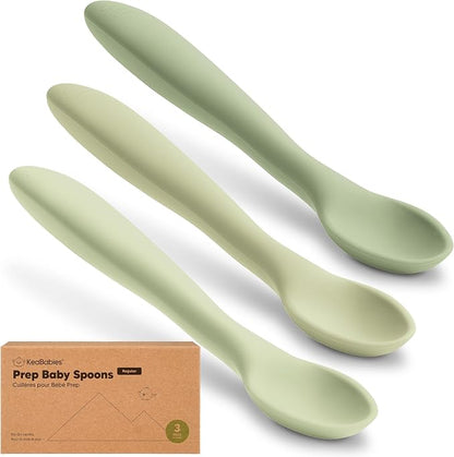 KeaBabies Silicone Baby Spoons, Self Feeding 6-12 months - 3-Pack Baby Weaning Eating Utensils, Toddler First Food Training Spoon, Infant, Kids Feeding Supplies Essential Set, Dishwasher-safe (Sage)
