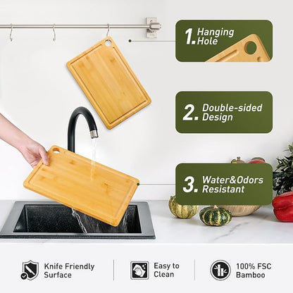 Bamboo Wood Cutting Board for Kitchen 12" x 8" Mini Wooden Charcuterie Boards Lightweight Chopping Board Non Toxic Serving Board Tiny Chef Set Camping Fruit Lemon Sandwich Cheese Board