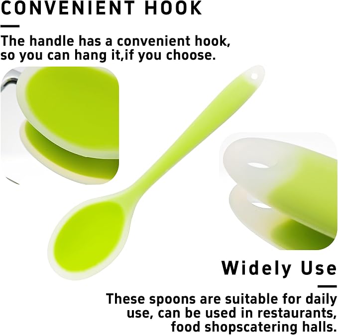 4Pcs Silicone Cooking Spoon, Heat-Resistant Nonstick Silicone Spoon for Stirring, Mixing, Cooking, Baking and Daily Use(Green)