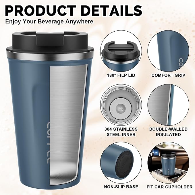MOMSIV 17oz Travel Mug, Insulated Coffee Cup with Leakproof Lid, Vacuum Stainless Steel Double Walled Reusable Tumbler for Hot and Cold Water Coffee and Tea In Travel and Car
