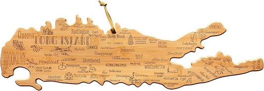Totally Bamboo Destination Long Island Shaped Cutting Board – Bamboo Charcuterie and Serving Board with Hang Tie for Wall Display