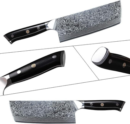 TURWHO Professional Nakiri Knife 7 Inch - Classic Damascus pattern Japanese VG-10 Steel Chef Knives