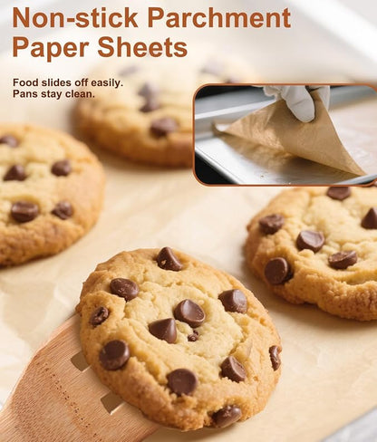 Parchment Paper Sheets 12x16 Inch – 200Pcs Precut Unbleached Half Sheet Baking Paper, Plant-Based Silicone Coating, Non-Stick Liner for Oven, Cookies, Bread, Roasting & Large Batch Baking