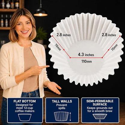 Pine & Pebble® 12-Cup Large Commercial Coffee Filters, 500 Count | Tall-Walled Basket Style (9.84" x 4.33") | No Grounds, No Mess | Fits BUNN & Standard Coffee Makers | Bulk for Cafés & Offices