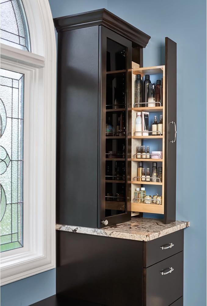 Rev-A-Shelf Kitchen Cabinet Pullout Wall Filler Wooden Organizer Slide Out Pantry Storage w/Soft-Close in Multiple Sizes, 6 x 42 In, 432-WFBBSC42-6C