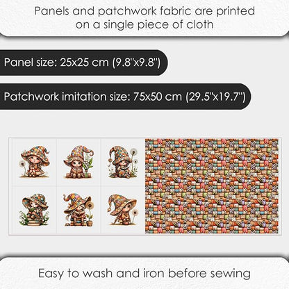Patchwork Forest Girl Cotton Fabric Panel – Six 10×10 inch Designs + Bonus 29.5×19.6 inch Patchwork Sheet, 100% Turkish Cotton 140 GSM