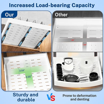 Insputer 1 Pack Pull Out Cabinet Organizer Expandable (12.4"-20.08")W & (16.26"-22.44")D, No Drill Slide Out Drawer with 3 Slide Rails, 2Pcs Magnetic Panel, Adhesive Roll Out Shelf for Kitchen, Pantry