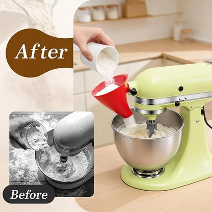 Red Flour Funnel for Kitchenaid Mixer, Anti-Splash Accessory, Compatible with 5 Qt Tilt-Head Models (KSM150) and Bowl Lift, Easy Pour AMD Clean Kitchen Aid Funnel Attachment