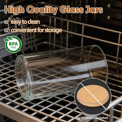 Moretoes 2 Pack 3.6qt Glass Storage Containers with Bamboo Press Lids, Extra Large Airtight Pantry Storage Jars for Flour, Sugar, Bulk Dry Goods