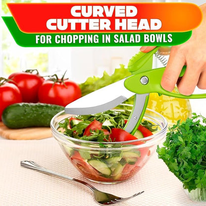 Salad Scissors for Chopped Salad – Multiblade Cooking Scissors for Kitchen With Spring-loaded System & Anti-slash Head for Fast Double Cutting – 8.9" Handy Size Lettuce Chopper, Stainless Steel Blades