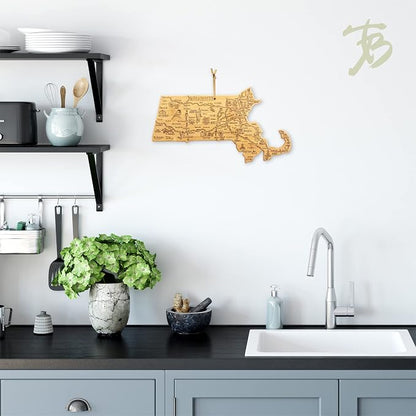 Totally Bamboo Destination Massachusetts State Shaped Serving and Cutting Board, Includes Hang Tie for Wall Display