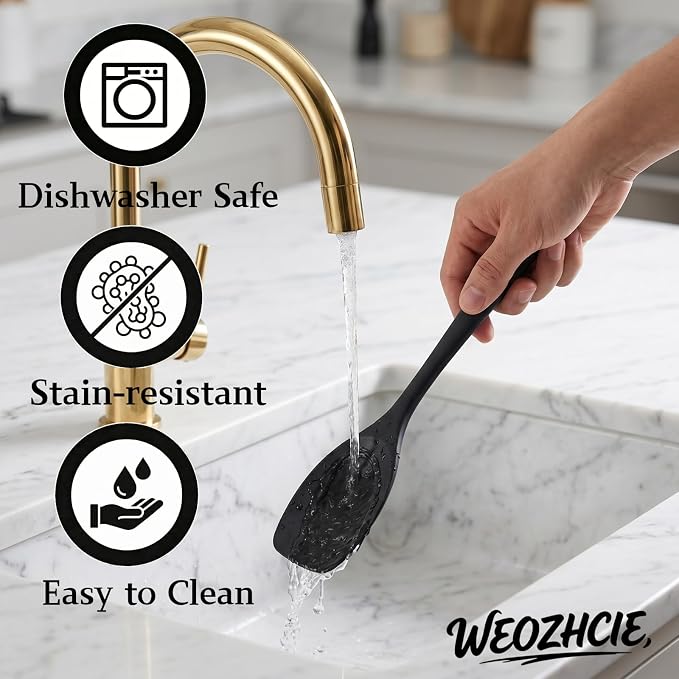 Silicone Kitchen Utensils Set,10 PCS Cooking Kitchen Utensils Set, Nonstick Kitchen Utensils 446°F Heat-Resistant Cookware Kitchen Tools of Spoon,Brush,Whisk,Spatula,Turner Tongs(Black)