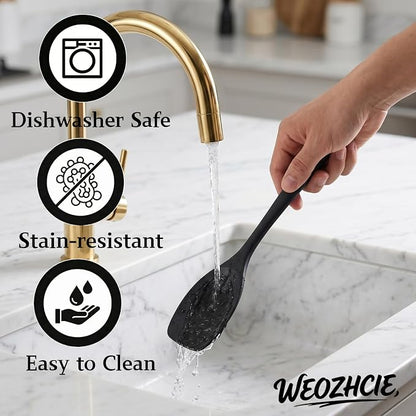 Silicone Kitchen Utensils Set,10 PCS Cooking Kitchen Utensils Set, Nonstick Kitchen Utensils 446°F Heat-Resistant Cookware Kitchen Tools of Spoon,Brush,Whisk,Spatula,Turner Tongs(Black)
