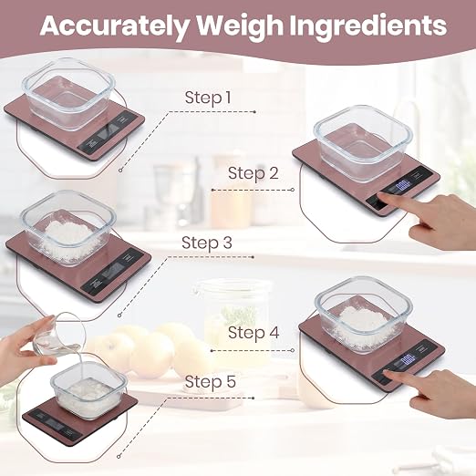Yusshn Digital Kitchen Scale - Precision Food Scale for Cooking & Baking (1g/0.05oz Accuracy) - Waterproof Stainless Steel with LCD Display, Batteries Included - Weight in Grams & oz (Rose Gold)