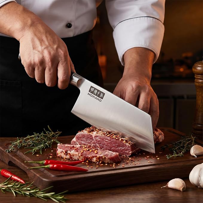 MDHAND 7 Inch Meat Cleaver Butcher Knife, High Carbon Stainless Steel Cleaver Knife with Black Pakkawood Handle, Heavy Duty Bone Chopper for Meat & Vegetables, Home & Restaurant, Chef Gifts