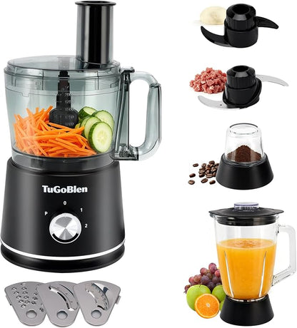 7-in-1 Multifunctional Food Processor with 68oz Processing Bowl,51oz Glass Blender,6.7oz Glass Grinder, Kneading/Chopping/Shredding/Slicing/French Fry Blades for Vegetables,Fruits,Coffee Bean