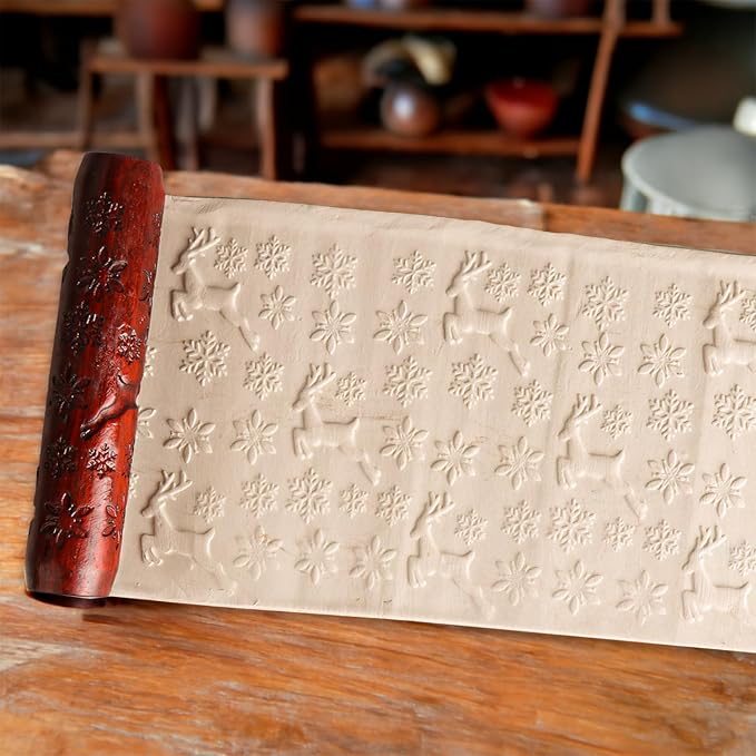 HORSDO Pottery Tools Wood Big Hand Rollers for Clay- Perfect for Pottery and Ceramics,Ideal for Beginners to Create Clear and Detailed Patterns (Deer)